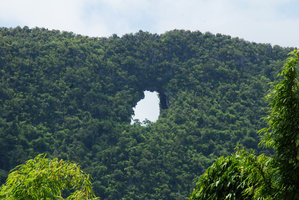 Forest on karst with open tunnel, Kapoe, Thailand