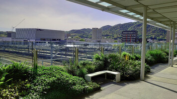 Bench Garden in the walkway at Shin Yamaguchi station in April 2021, Japan