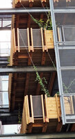 Climbing plants on overhanging wooden stair terrasses, DWS Gaston Rebuffat, Paris