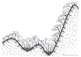 Forest in Pain de Sucre invaginé, esquisse by Patrick Blanc, projet Guggenheim à Rio de Janeiro avec Jean Nouvel, Juin 2002
