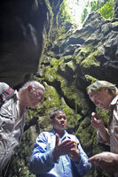 Francis Hallé, Vichith Lamxay and Patrick Blanc, observing a karst species during the Radeau des Cimes, Canopy Raft expedition, Photo Laurent Pyot, Phou Hin Poun NBCA, Khammouane, Laos, May 2012