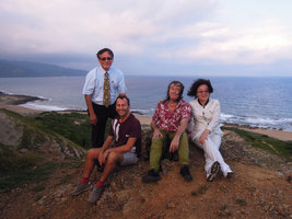 George Kuo, Pascal Heni, Patrick Blanc and Mrs Tchen at the top a a windy sea cliff, Kenting NP, Taiwan