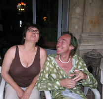 Gina Trevier looking at the stars and Patrick Blanc looking at her, Carpentras, France, June 2006