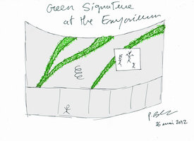 Green Signature at Emporium, a proposition by Patrick Blanc in May 2012 for the Emporium façade in Bangkok, still an inspiration for the Immigration hall at Changi T 2