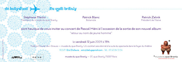 INVITATION 12 JUIN 2009 - PASCAL HENI - DE BOLLYWOOD AU QUAI BRANLY - Verso