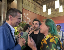 Jean-Marc Mansvelt, Marc Jeanson and Patrick Blanc at the inauguration of the exhibition Végétal by Chaumet, Beaux Arts, Paris, June 2022