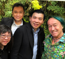 Lee Seow Hiang, CEO of Changi Airports with Sim Lian Ong, Siew Min Ang and Patrick Blanc in the jungle Patrick&#039;s Home, March 2019