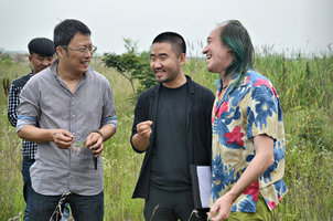 Mr Meng, Yuan and Patrick Blanc on the project site, Qingdao, China, July 2015
