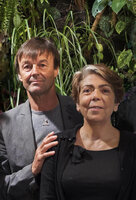Nicolas Hulot and Cecile Ostria at the Fondation, in front of the Vertical Garden by Patrick Blanc