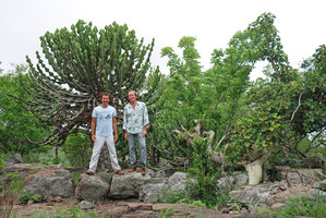 Pascal Heni and Patrick Blanc in front of Euphorbia cooperi, Singita, South Africa, Jan 2009