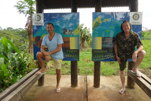 Pascal Heni and Patrick Blanc on each side of the 180° meridian, the International Date Line , Taveuni, Fiji, Aug. 2016