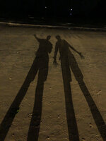 Pascal Héni and Patrick Blanc shadows on the beach , Railay, Thailand, March 2022