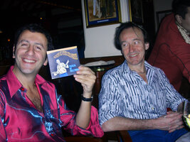 Pascal Heni happy to show his first CD as Pascal of Bollywood to Patrick Blanc and friends, Delhi, Dec. 2003