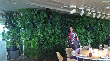 Patrick Blanc along the indoor Juvia restaurant Vertical Garden, Miami Beach, Florida, July 2016
