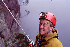 Patrick Blanc along the Kukenan Tepui cliff, Venezuela, March 1999