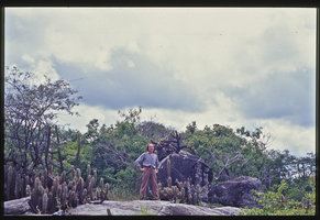 Patrick Blanc among Cacti in rocky habitat, Ceara, Brazil, Feb. 2004