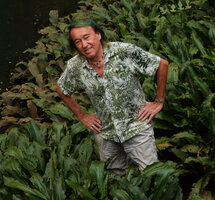 Patrick Blanc among Lagenandra ovata, an aquatic rheophytic species, Elanji, Kerala, India, Jan. 2023