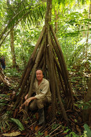 Patrick Blanc among the stilt roots of Socratea exorrhiza, Iquitos, Peru, Aug 2014