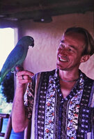 Patrick Blanc and a friendly parrot, El Jaguar, Barquesimeto, Venezuela, March 1999