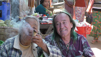 Patrick Blanc and a lady smoking her self made cigar, Bagan, Myanmar, Dec. 2017