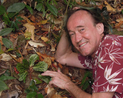 Patrick Blanc and a light mottled form of Begonia blancii in its habitat, El Nido, Palawan, Philippines, March 2014