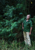 Patrick Blanc and a young Afrocarpus (syn. Podocarpus) falcatus, Lake Tana, Ethiopia, Jan. 2019
