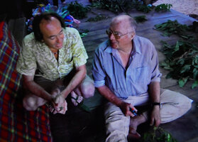 Patrick Blanc and Francis Hallé setting herbarium specimens during the preparation of the Radeau des Cimes, Canopy Raft expedition, Phou Hin Poun NBCA, Khammouane, Laos, Jan. 2012
