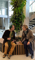 Patrick Blanc and Françoise Raynaud during a discussion among the plants at DWS Gaston Rebuffat, Paris