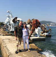 Patrick Blanc and Fusun Eczacibasi in front of the Villar Rijas art work, Buyukada, Prince&#039;s island, Istanbul, Sept. 2015