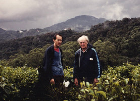 Patrick Blanc and his 77 years old Father, just coming back from Gunung Beremban ascent, Cameron Highlands, Malaysia, Sept. 1984