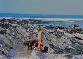 Patrick Blanc and his dog, Sables d'Olonne, Aug. 1962