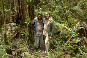Patrick Blanc and his Papuan guide Joseph in mossy forest, Kumul, 2800 m asl, Mount Hagen, Papua New Guinea, March 2016