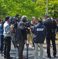 Patrick Blanc and Japanese TV teams, Yamaguchi, Japan, May 2013