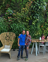Patrick Blanc and Jonas Millan in front of the Juvia Vertical Garden, Miami Beach, Florida, July 2016