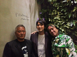 Patrick Blanc and Kazunari Shirai at the inauguration of the Vertical Garden at the Costume National bar, Fukuoka, Japan, Oct. 2015