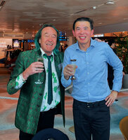 Patrick Blanc and Lee Seow Hiang, just after he thanks Patrick to recreate his jungle home in Changi airport, inauguration day, 1st Nov. 2023