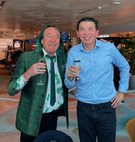 Patrick Blanc and Lee Seow Hiang, just after he thanks Patrick to recreate his jungle home in Changi, inauguration day, 1st Nov. 2023