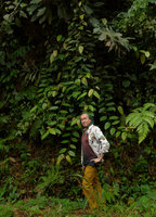 Patrick Blanc and long dangling stems of a climbing Ficus, Bukittinggi, West Sumatra, Dec. 2016