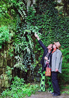 Patrick Blanc and Noemie Vialard checking the growth of plants on the stone walls of the caverne vegetale, La Roche Guyon, France, May 2005