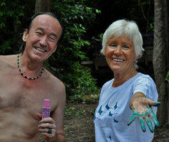 Patrick Blanc and Odile Halle, just after greening Patrick&#039;s hair, Hinboun, Laos, May 2012