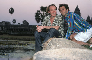 Patrick Blanc and Pacal Heni at sunset, Angkor, Cambodia, Dec. 2004