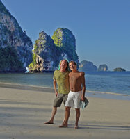 Patrick Blanc and Pascal Heni in front of karst towers covered by vertical forests, Railay, Krabi,Thailand, Dec. 2015