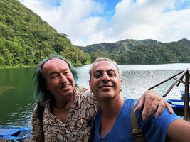 Patrick Blanc and Pascal Héni just above the lake , Balinsasayao Twin Lakes, Negros Oriental, Philippines, Jan. 2025