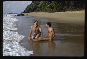 Patrick Blanc and Pascal Heni on a beach, Kribi, Cameroun, 1991