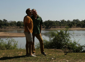 Patrick Blanc and Pascal Heni on the Luangwa river bank, South Luangwa NP, Zambia, Sept. 2017