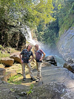 Patrick Blanc and Pascal Héni surrounded by the rheophytic shrubs, Memecylon rivulare and Justicia hookeriana, Manna Kathi Falls, Kitulgala, Sri Lanka, Nov. 2024