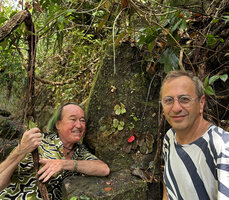 Patrick Blanc and Pascal Héni with Begonia blancii at Bulalacao Falls where they discovered this species in February 2009, El Nido, Palawan, Philippines, April 2026