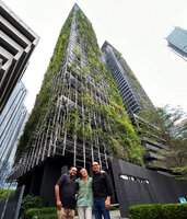 Patrick Blanc and Patrick Lim at the base of Le Nouvel towers, Kuala Lumpur, April 2023
