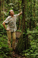 Patrick Blanc and Physokentia dennisii with dense prominent stilt roots, Tenaru Falls, Guadalcanal, Solomon Islands, Sept. 2019