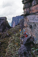 Patrick Blanc and the Ushuaia TV team on the vertical cliff of the Kukenan tepui, Venezuela, March 1999